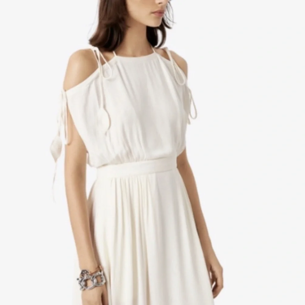 ✅ Tory Burch Dress Evalene Maxi Cold Shoulder in White